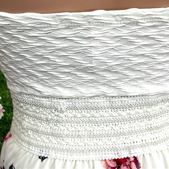 No Boundaries Strapless Floral Print Flowy Asymmetrical Chiffon Skirt Dress - Picture 14 of 16